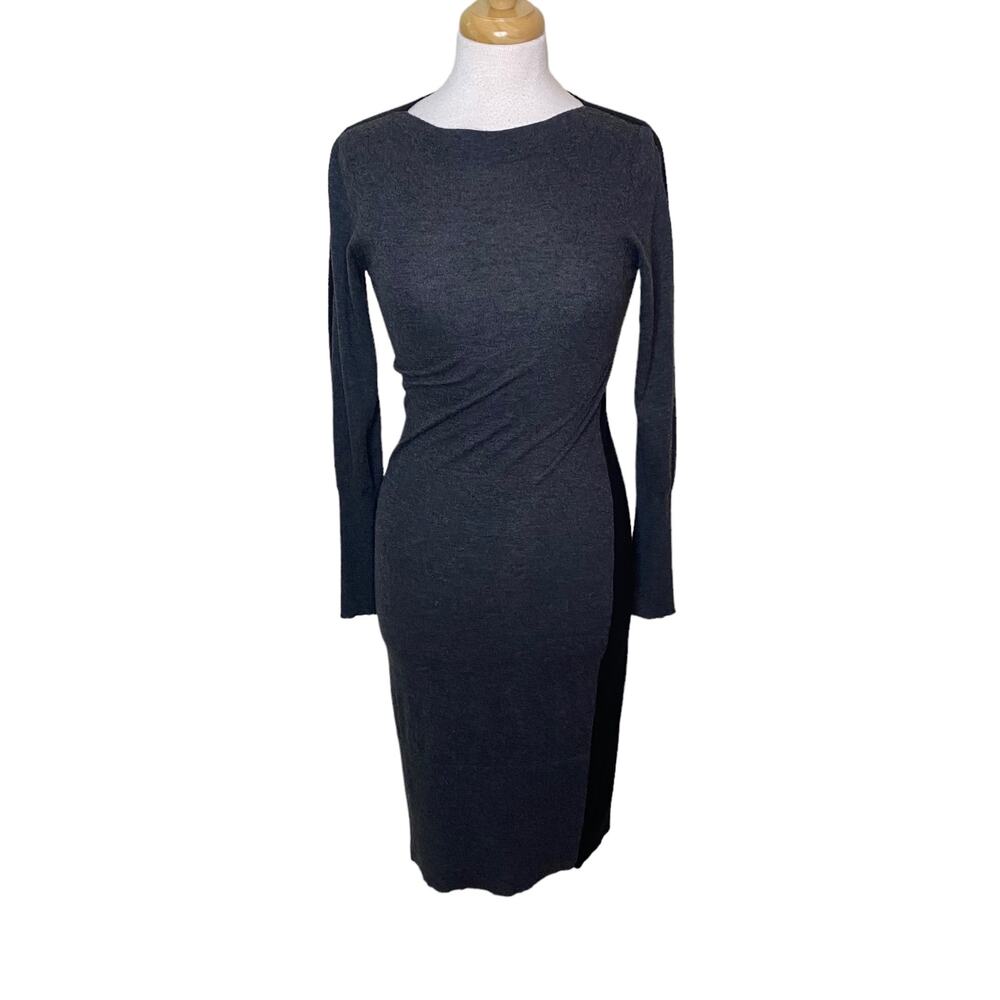 AUTUMN CASHMERE Long Sleeve Boat Neck Color Block Black Gray Sweater Dress Small